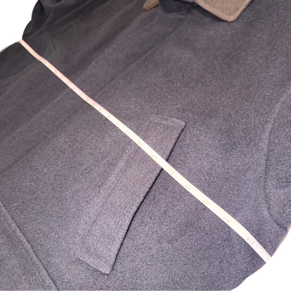 Burberry XL Navy Blue Wool Coat & Leather Collar Overcoat Vintage - Picture 10 of 13